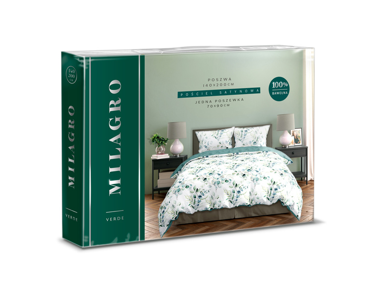 Posteľná súprava z bavlneného saténu 140x200+70x90 Milagro Verde 006